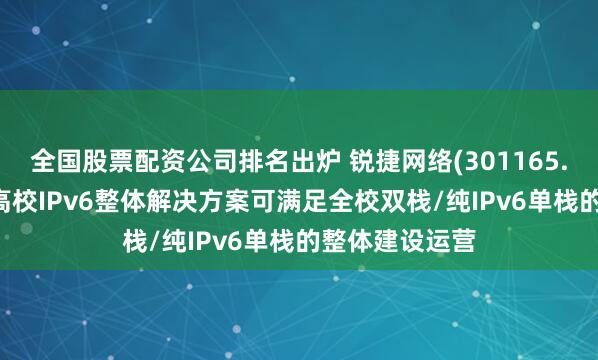 全国股票配资公司排名出炉 锐捷网络(301165.SZ)：公司的高校IPv6整体解决方案可满足全校双栈/纯IPv6单栈的整体建设运营